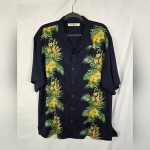 Tommy Bahama Hawaiian Floral 100% Silk Men's Button-Up Short Sleeve Shirt sz XL